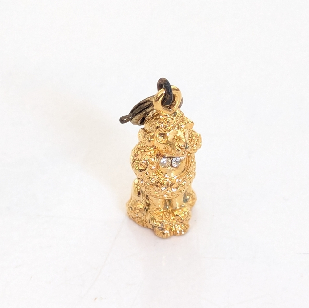 Vintage Gold Tone Sitting French Poodle Rhinestone Collar Bracelet Charm